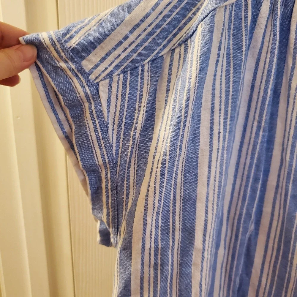 Lane‎ Bryant sz 16 Linen blend Popover Top short slv stripes beach resort summer